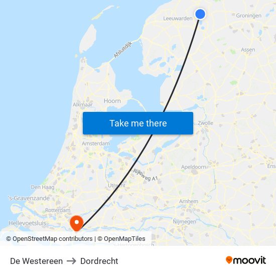 De Westereen to Dordrecht map