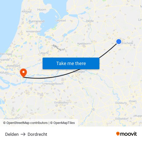 Delden to Dordrecht map