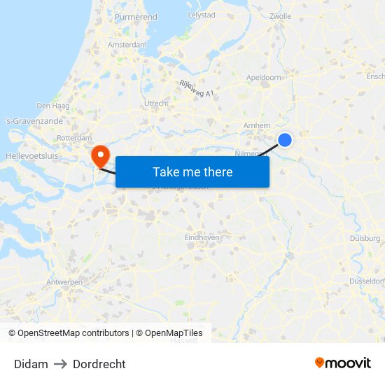 Didam to Dordrecht map