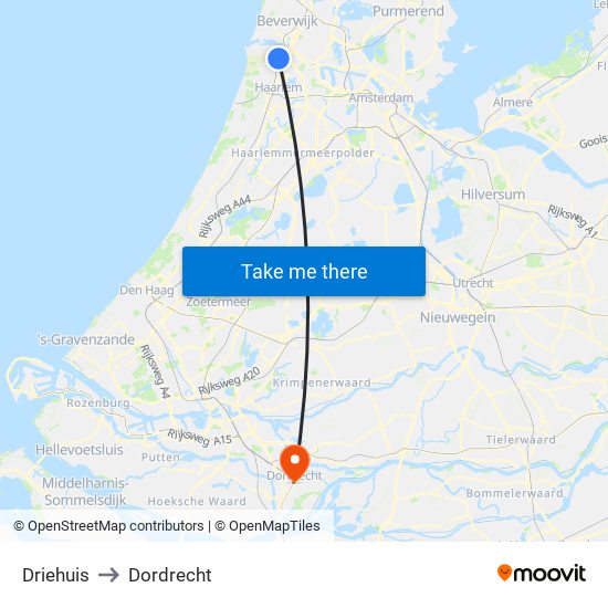 Driehuis to Dordrecht map