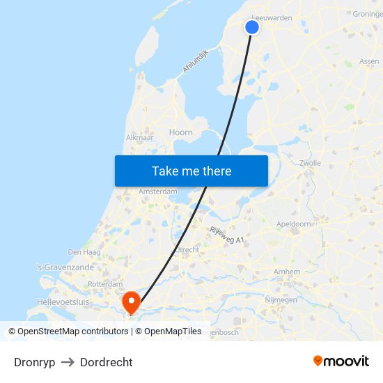 Dronryp to Dordrecht map