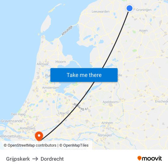 Grijpskerk to Dordrecht map