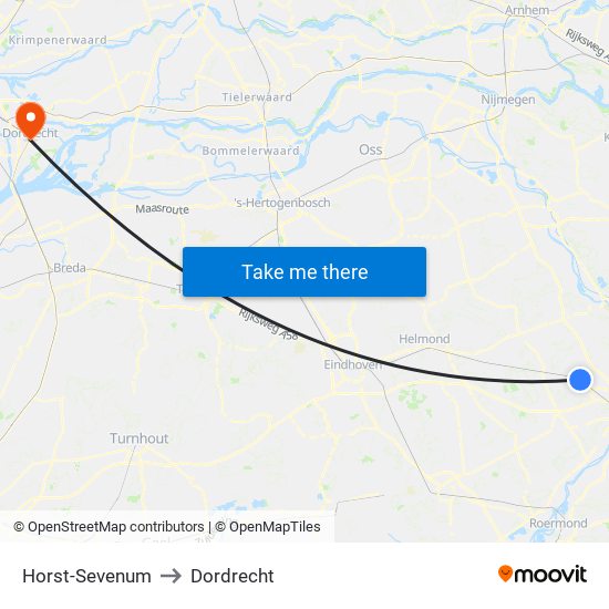 Horst-Sevenum to Dordrecht map