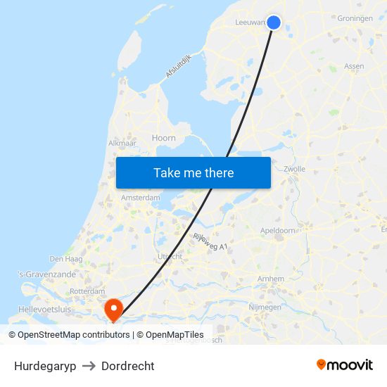 Hurdegaryp to Dordrecht map