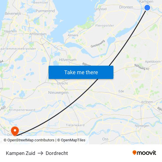 Kampen Zuid to Dordrecht map