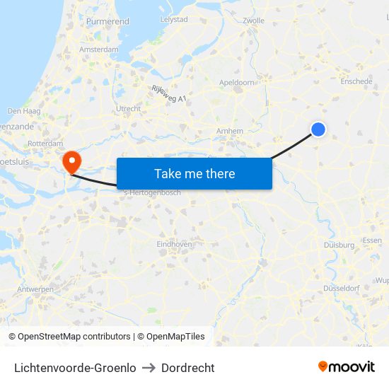 Lichtenvoorde-Groenlo to Dordrecht map
