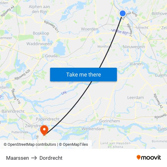 Maarssen to Dordrecht map