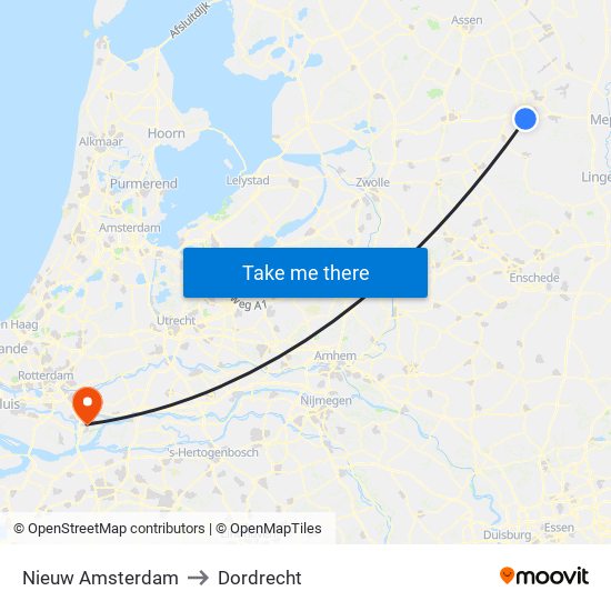 Nieuw Amsterdam to Dordrecht map