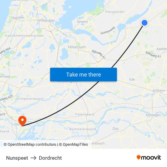 Nunspeet to Dordrecht map