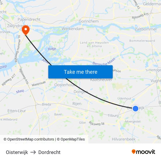 Oisterwijk to Dordrecht map