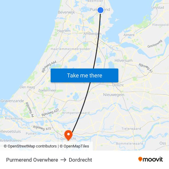 Purmerend Overwhere to Dordrecht map
