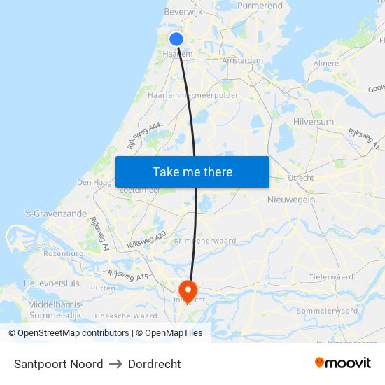 Santpoort Noord to Dordrecht map