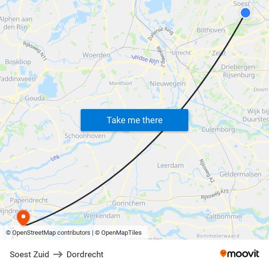 Soest Zuid to Dordrecht map