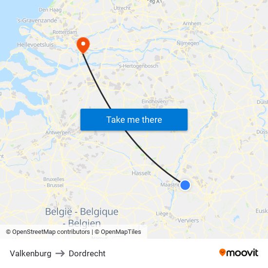 Valkenburg to Dordrecht map