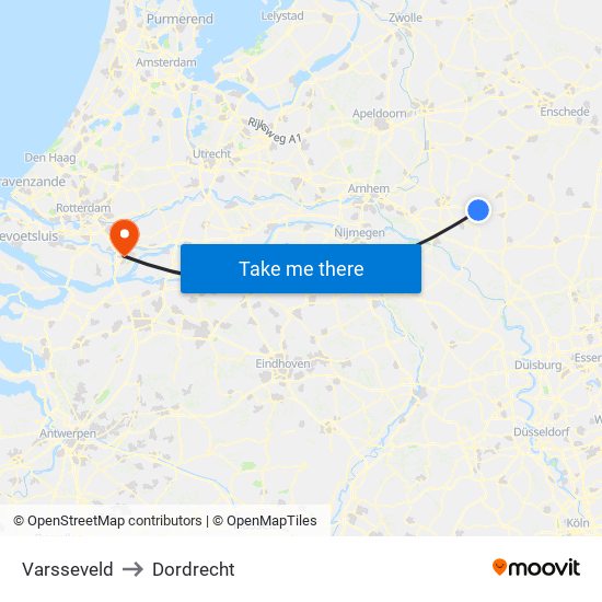 Varsseveld to Dordrecht map