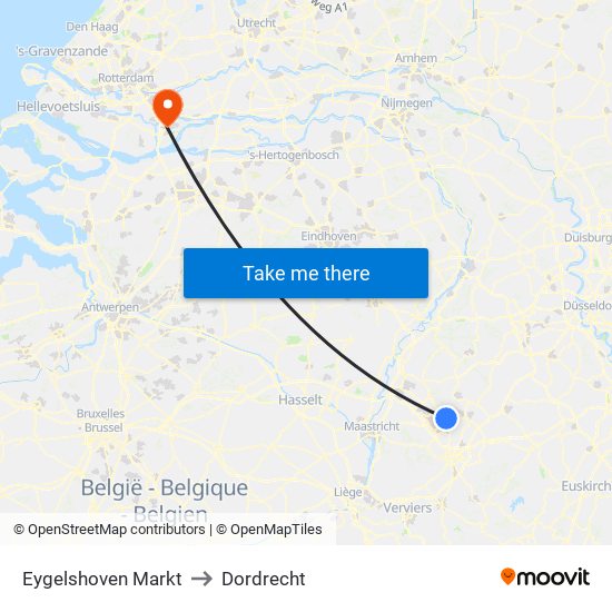 Eygelshoven Markt to Dordrecht map