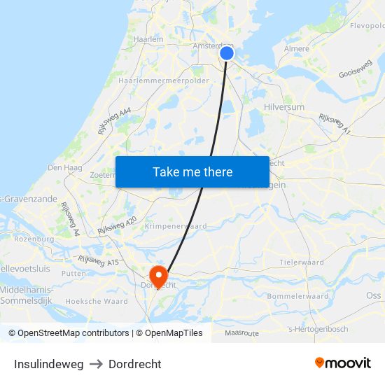 Insulindeweg to Dordrecht map