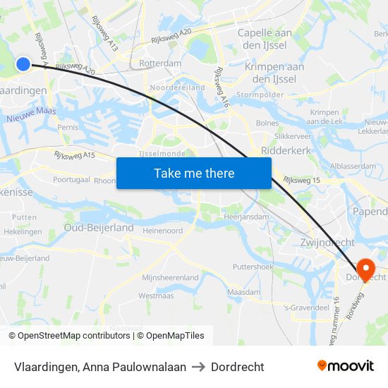 Vlaardingen, Anna Paulownalaan to Dordrecht map