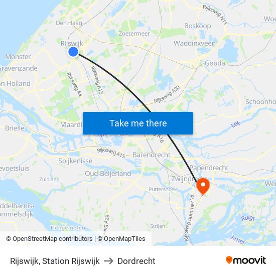 Rijswijk, Station Rijswijk to Dordrecht map