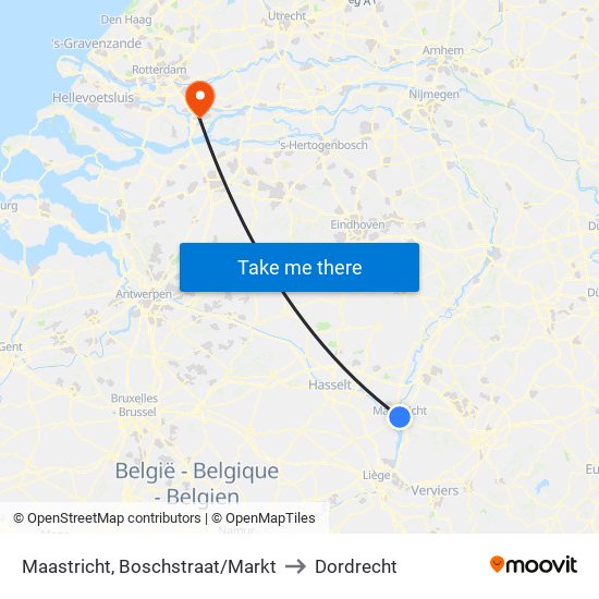 Maastricht, Boschstraat/Markt to Dordrecht map