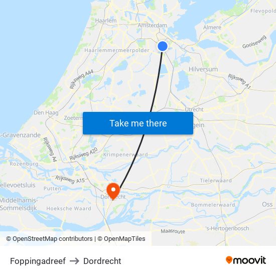 Foppingadreef to Dordrecht map