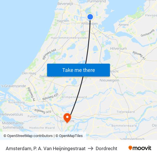 Amsterdam, P. A. Van Heijningestraat to Dordrecht map