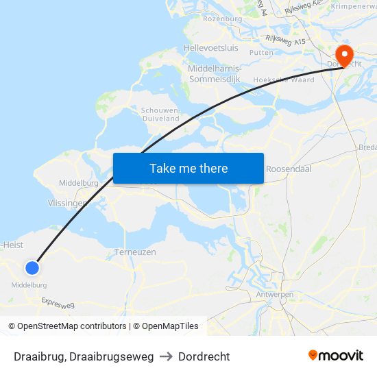 Draaibrug, Draaibrugseweg to Dordrecht map