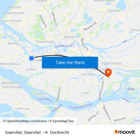 Geervliet, Geervliet to Dordrecht map