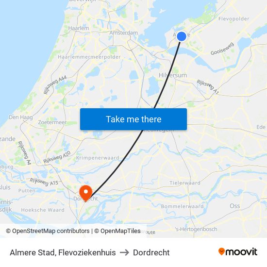 Almere Stad, Flevoziekenhuis to Dordrecht map