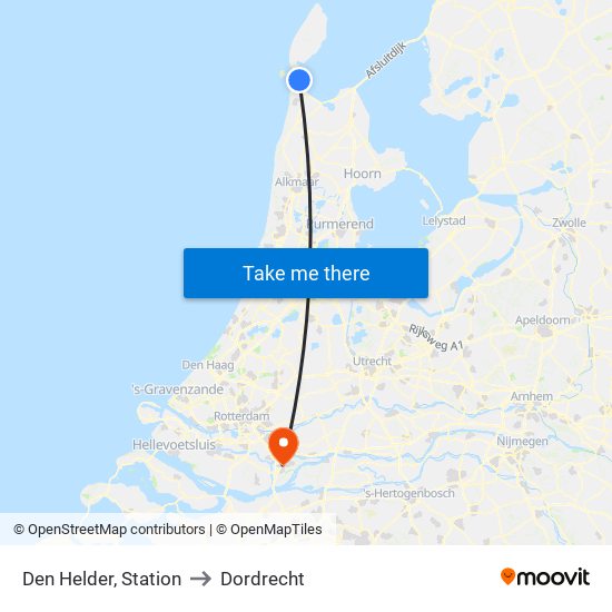 Den Helder, Station to Dordrecht map