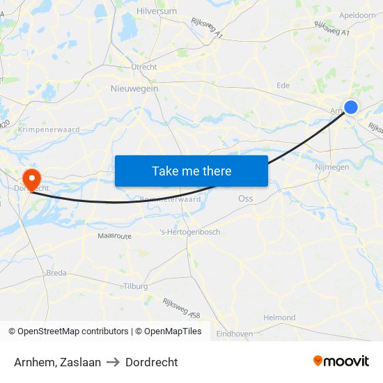 Arnhem, Zaslaan to Dordrecht map