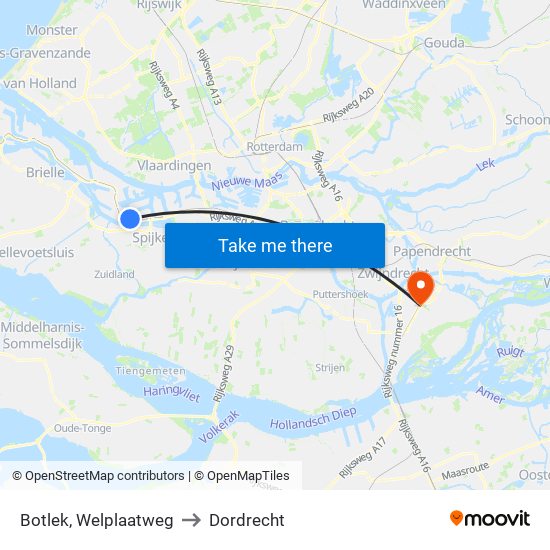 Botlek, Welplaatweg to Dordrecht map