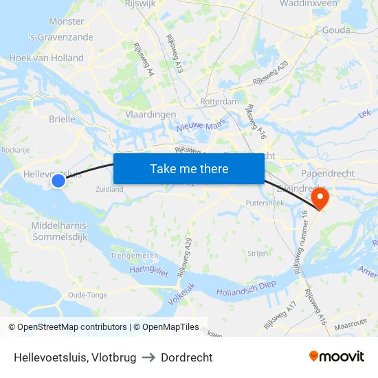 Hellevoetsluis, Vlotbrug to Dordrecht map