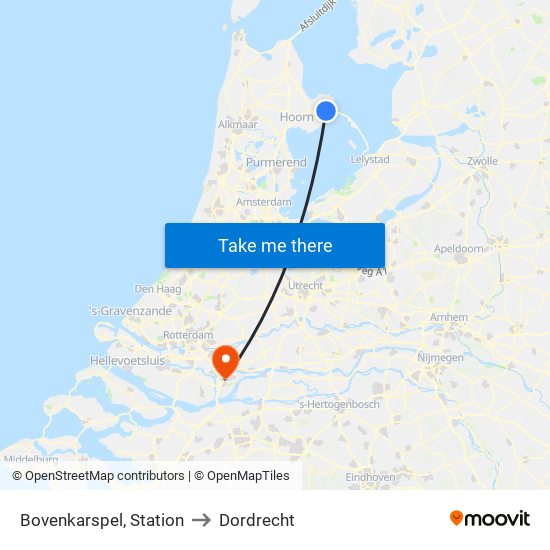 Bovenkarspel, Station to Dordrecht map