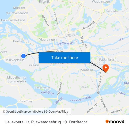 Hellevoetsluis, Rijswaardsebrug to Dordrecht map