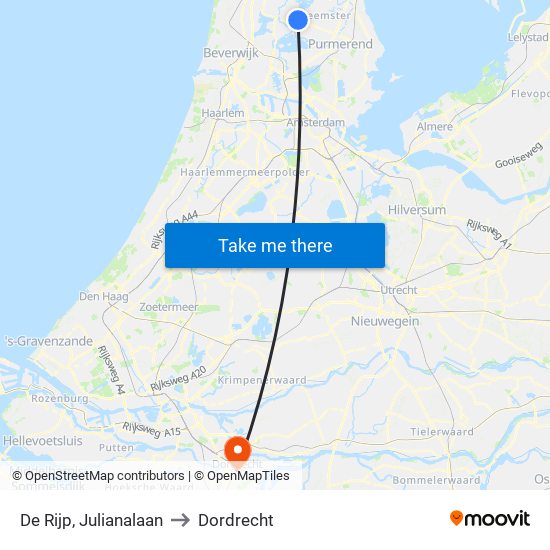 De Rijp, Julianalaan to Dordrecht map