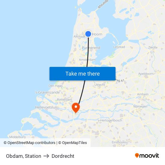 Obdam, Station to Dordrecht map