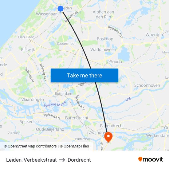 Leiden, Verbeekstraat to Dordrecht map