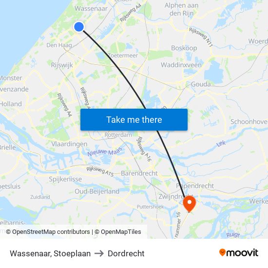 Wassenaar, Stoeplaan to Dordrecht map