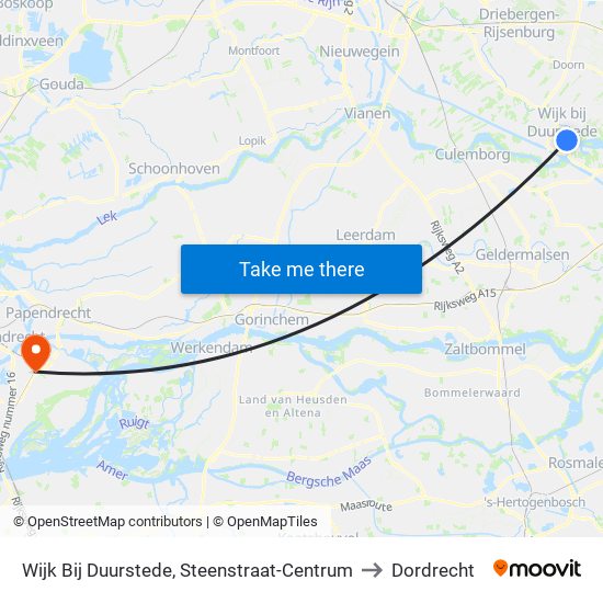 Wijk Bij Duurstede, Steenstraat-Centrum to Dordrecht map