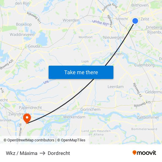 Wkz / Máxima to Dordrecht map