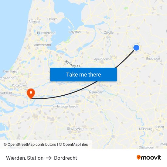 Wierden, Station to Dordrecht map