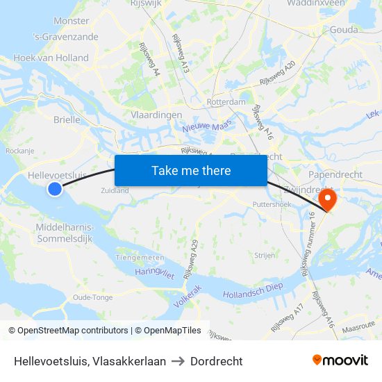 Hellevoetsluis, Vlasakkerlaan to Dordrecht map