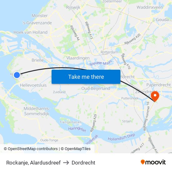 Rockanje, Alardusdreef to Dordrecht map