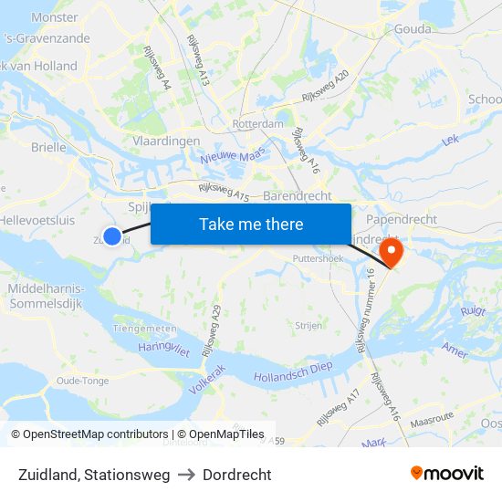 Zuidland, Stationsweg to Dordrecht map