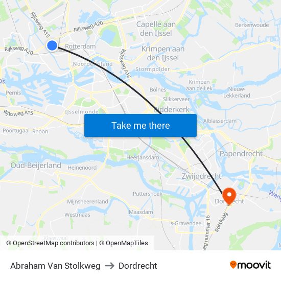 Abraham Van Stolkweg to Dordrecht map