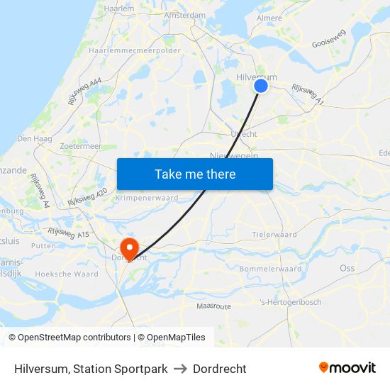 Hilversum, Station Sportpark to Dordrecht map