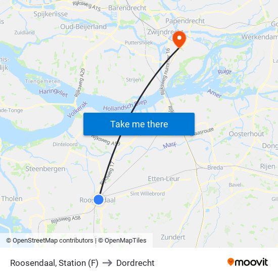 Roosendaal, Station (F) to Dordrecht map