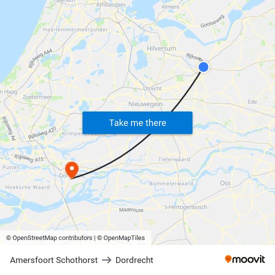 Amersfoort Schothorst to Dordrecht map