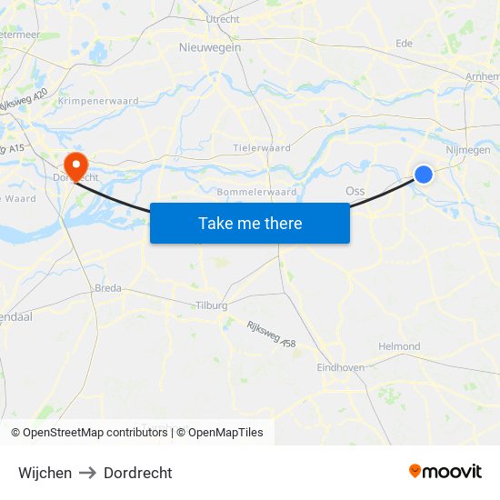 Wijchen to Dordrecht map